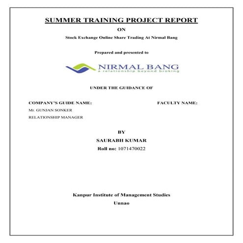 Summer training project report mba