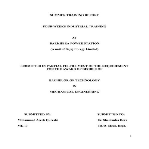 Summer Training Report on thermal power plant