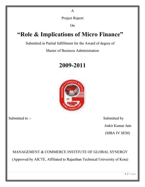 Summer Training Report  of Role & Implications of Micro-Finance