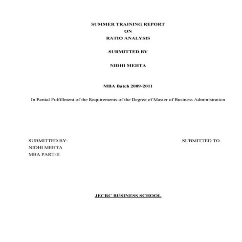 Summer Training Report of Win Medicare Pvt. Limited  (Ratio Analysis)