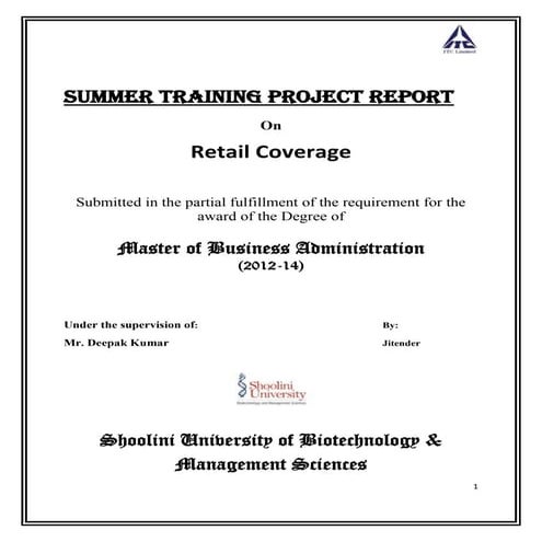 Project Report on Retail Coverage of ITC