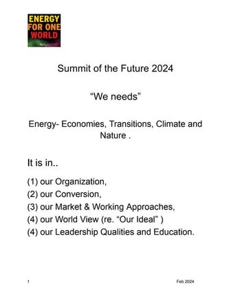 Summit of the Future 2024 - " We need_" on Energy, Transition, Climate and Na...