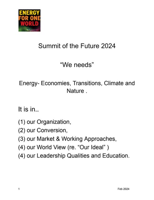 Summit of the Future 2024 - " We need_" on Energy, Transition, Climate and Na...