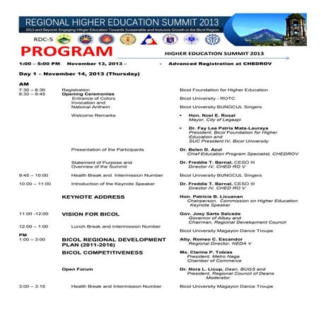 Regional Higher Education Summit program 2013
