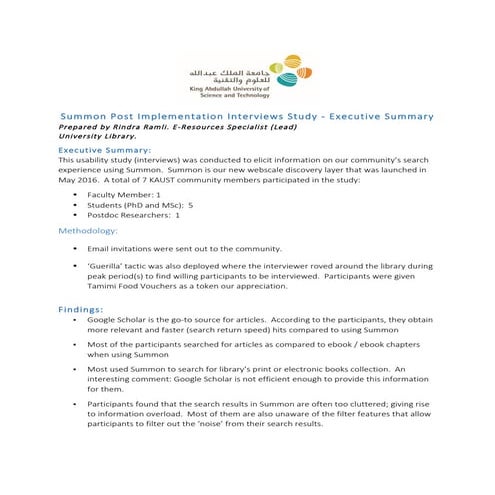 Summon Post Implementation Interviews 