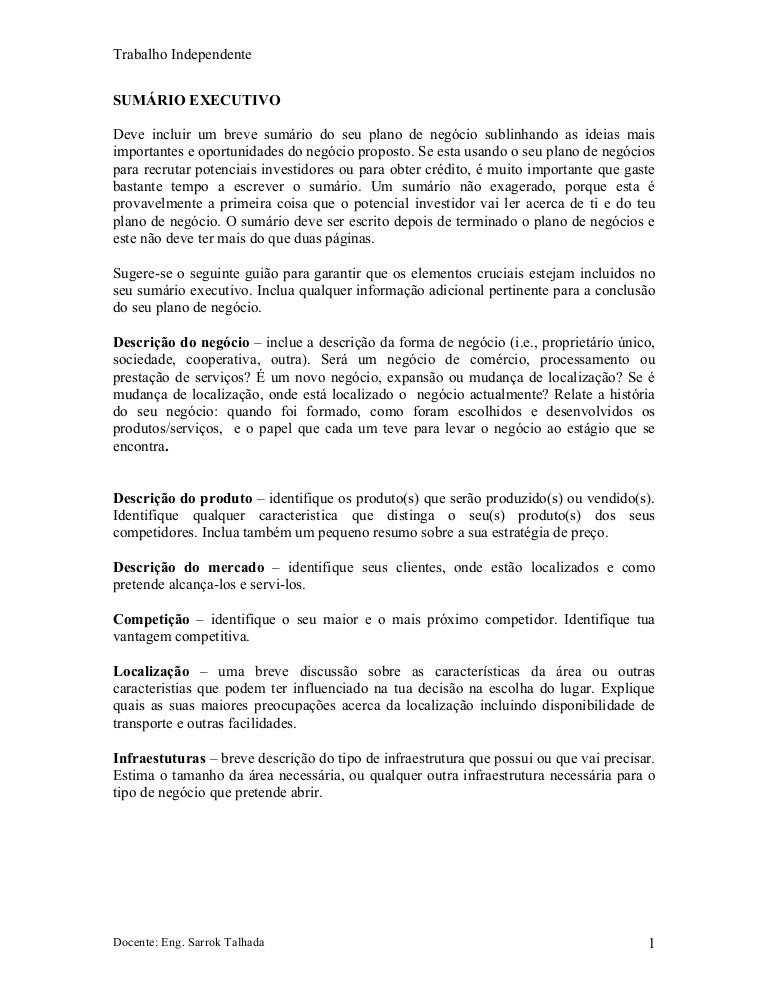 Exemplo De Resumo Executivo De Plano De Negócios Vários Exemplos Exemplo De Resumo Executivo De Plano De Negócios Vários Exemplos