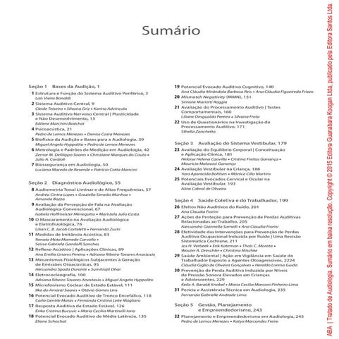 Sumário Tratado de Audiologia - 2ª Edição