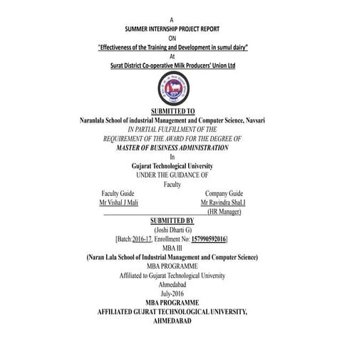 Sumul dairy project  by D.g.joshi "Effectiveness of Training and Development"