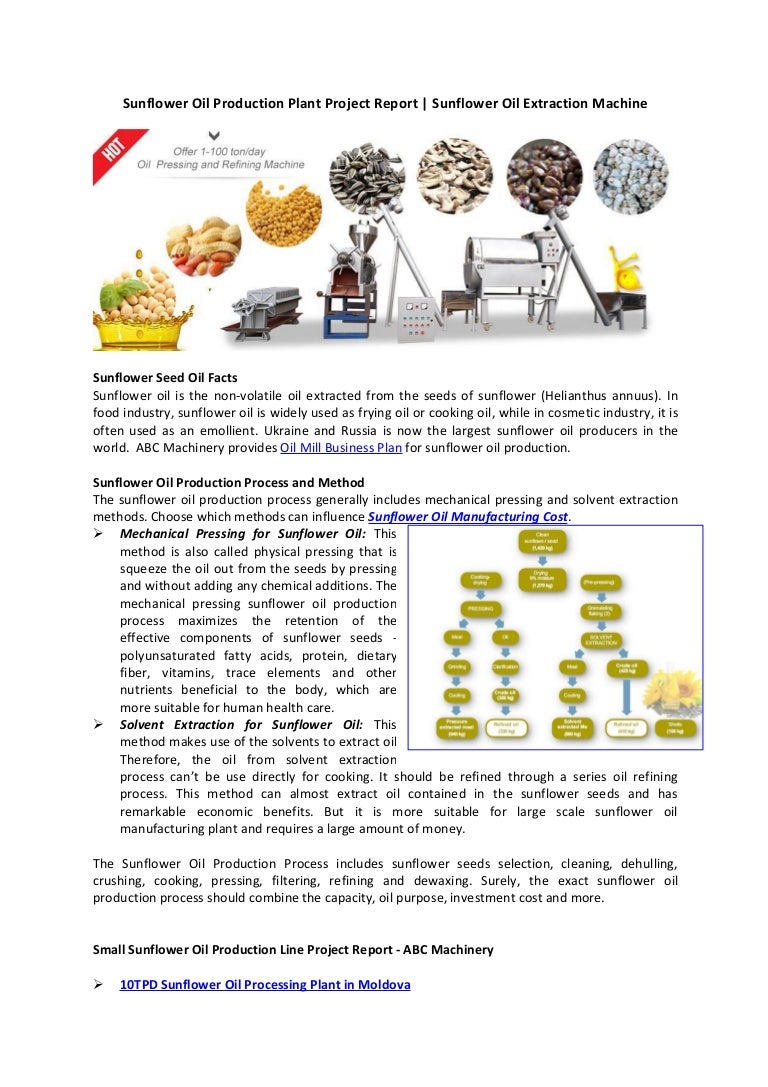 Sunflower Oil Production Plant Project Report Sunflower Oil Extract…