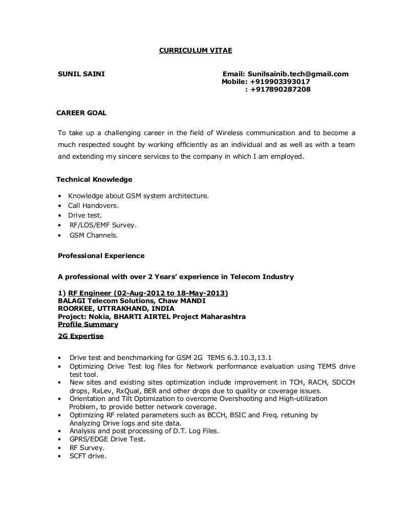 telecom engineer cv