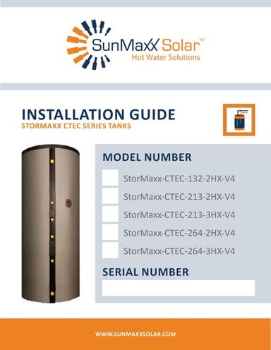 SunMaxx Installation Manual - StorMaxx Solar Hot Water Storage Tanks