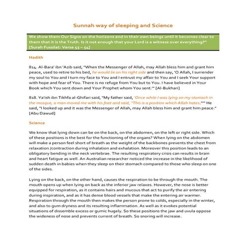 Sunnah way of sleeping and Science | PDF