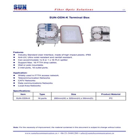 Sun Odn K Splitter Terminal Box | PDF