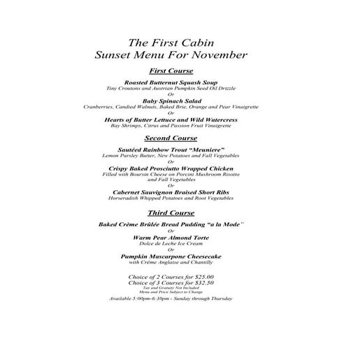 Balboa Bay Club & Resort Sunset Dining Menu November 09