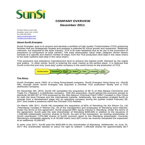SunSi Executive Summary December 2011