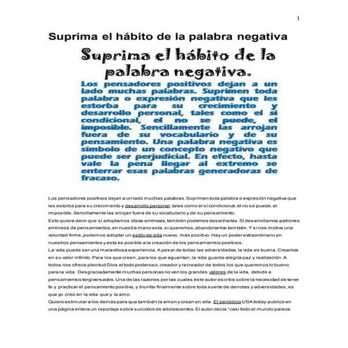 Suoprima el habito de la palabra negativa