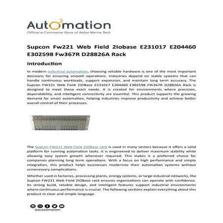 Supcon Fw221 Web Field 2Iobase E231017 E204460 E302598 Fw367R D28826A Rack