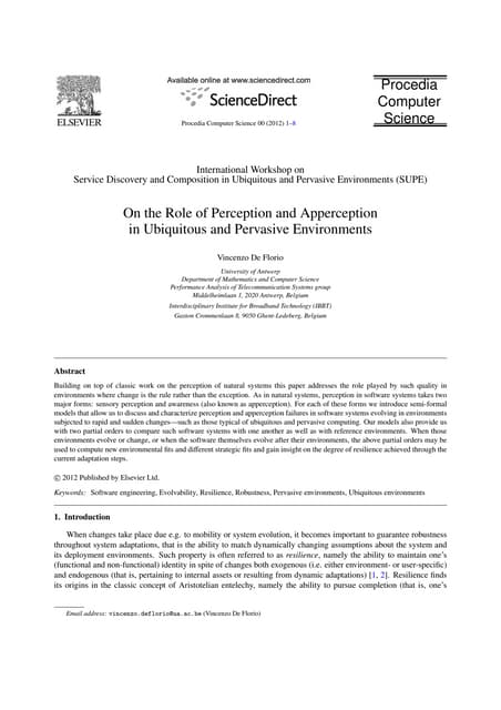 On the Role of Perception and Apperception in Ubiquitous and Pervasive Enviro...