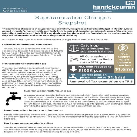 Superannuation Changes Snapshot