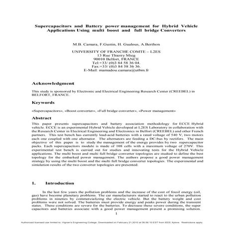 Supercapacitors and Battery power management for Hybrid Vehicle Applications ...