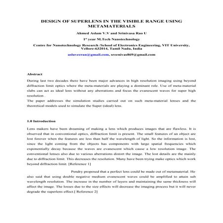 Design of Superlens in the visible range using Metamaterials