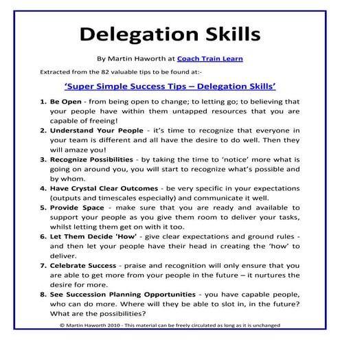 Super Simple Success Tips   Delegation Skills