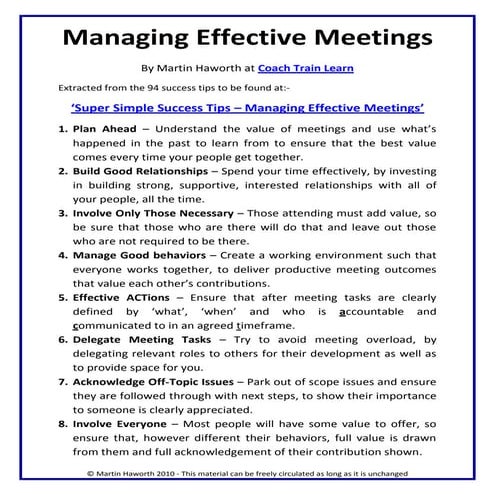 Super Simple Success Tips   Managing Effective Meetings