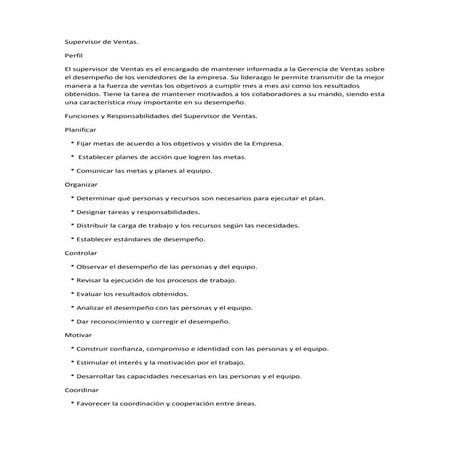 Supervisor de ventas