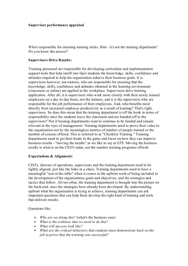 Supervisor performance appraisal