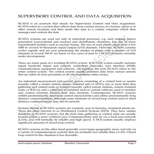SCADA ... Supervisory control and data acquisition | PDF