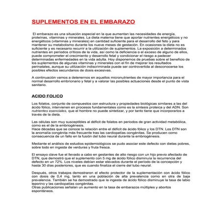 Suplementos vitaminicos en el embarazo