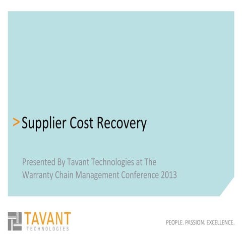 Supplier Cost Recovery By Tavant Technologies