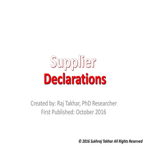Supplier Declarations