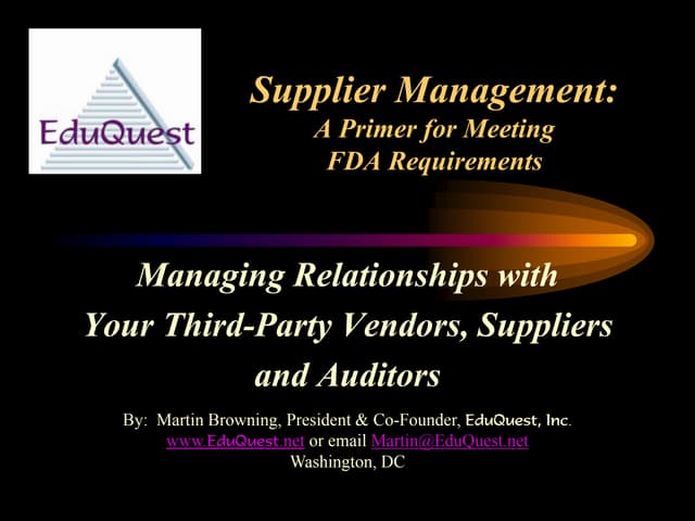 FDA Requirements for Supplier Manag...