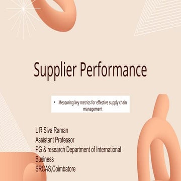 Supplier Performances measurement in SCM