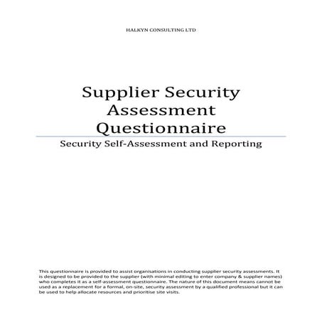 Supplier security assessment questionnaire
