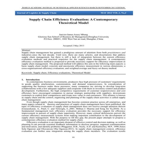 Supply Chain Efficiency Evaluation: A Contemporary Theoretical Model | PDF