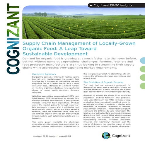 Supply Chain Management of Locally-Grown Organic Food: A Leap Toward Sustaina...
