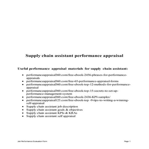 Supply chain assistant performance appraisal