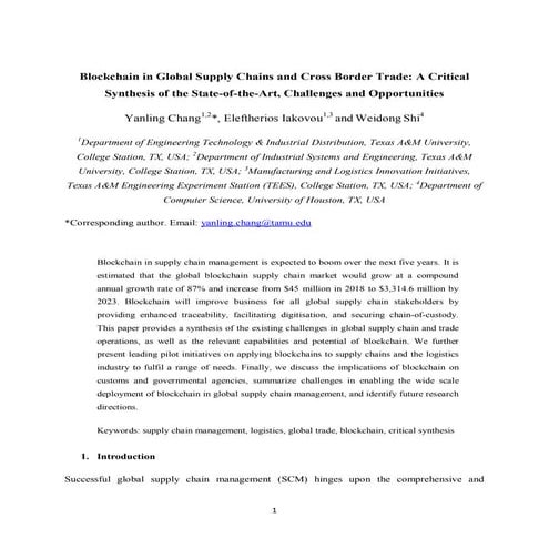 Blockchain in Global Supply Chains