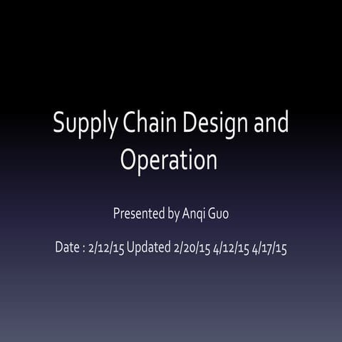 Supply chain design and operation