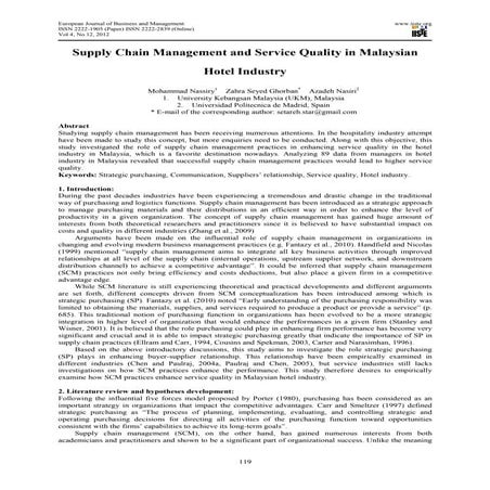 Supply chain management and service quality in malaysian hotel industry