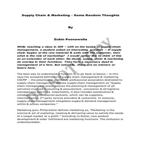 Supply chain & Marketing – some random thoughts  