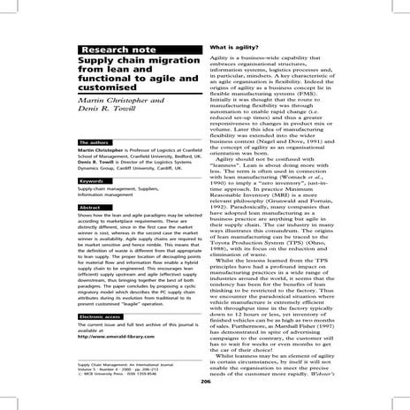 Supply chain migration from lean and functional to agile and customised