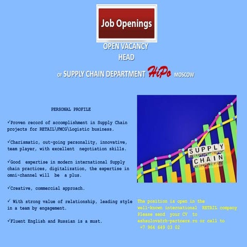 Open vacancy : Head of Supply chain  retail