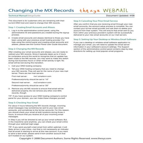 Changing Mx Records for Thexyz Webmail