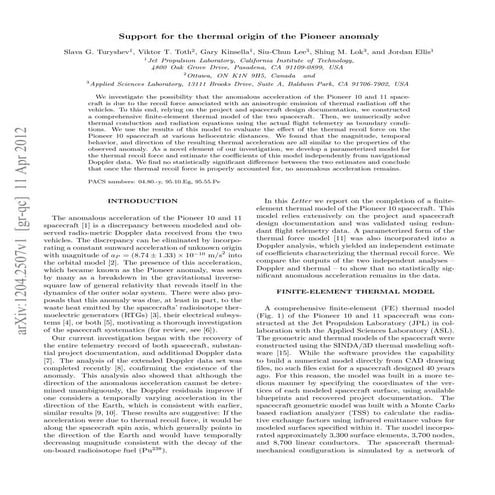 Support for the_thermal_origin_of_the_pioneer_anomaly