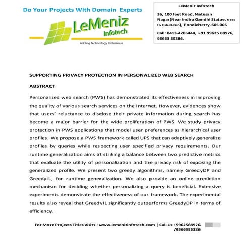 Supporting privacy protection in personalized web search