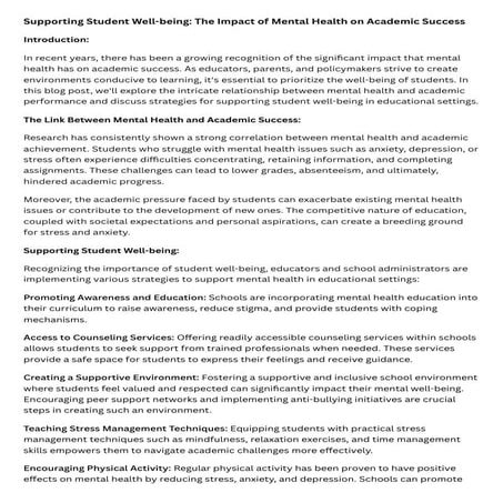Supporting Student Well-being The Impact of Mental Health on Academic Success...