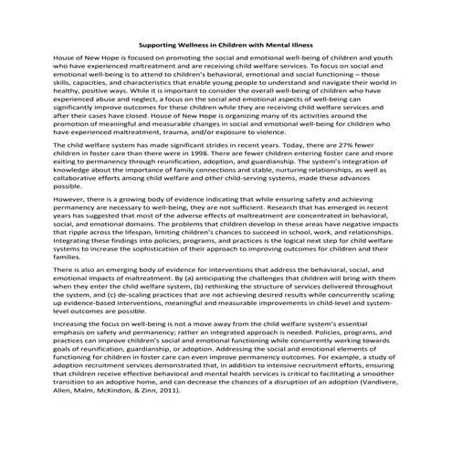 Supporting Wellness in Children with Mental Illness